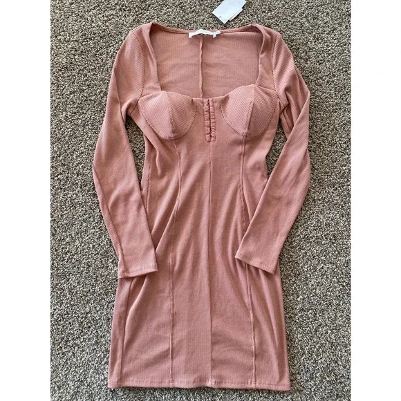 Astr Corset Blush Long Sleeve Cocktail Dress Mini Ribbed Medium - Picture 4 of 8
